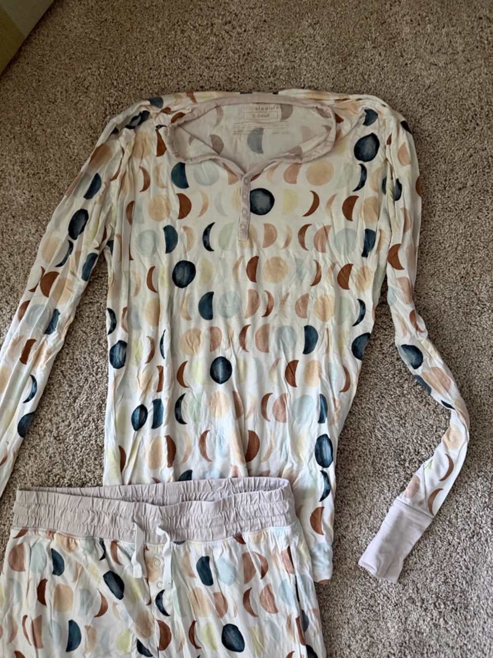 Little Sleepies Cream Moon Phase Pajama Set with Navy & Tan Accents